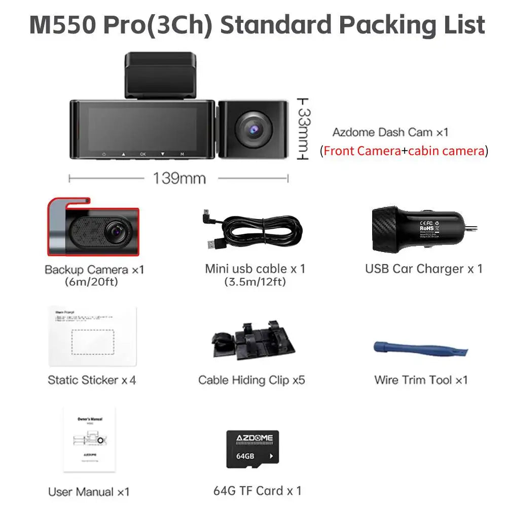 Dash Cam 4K+1080P + SD Card Memory