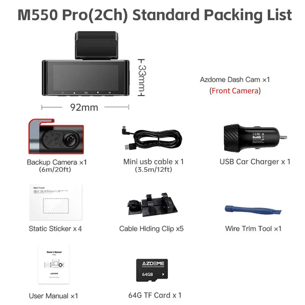 Dash Cam 4K+1080P + SD Card Memory
