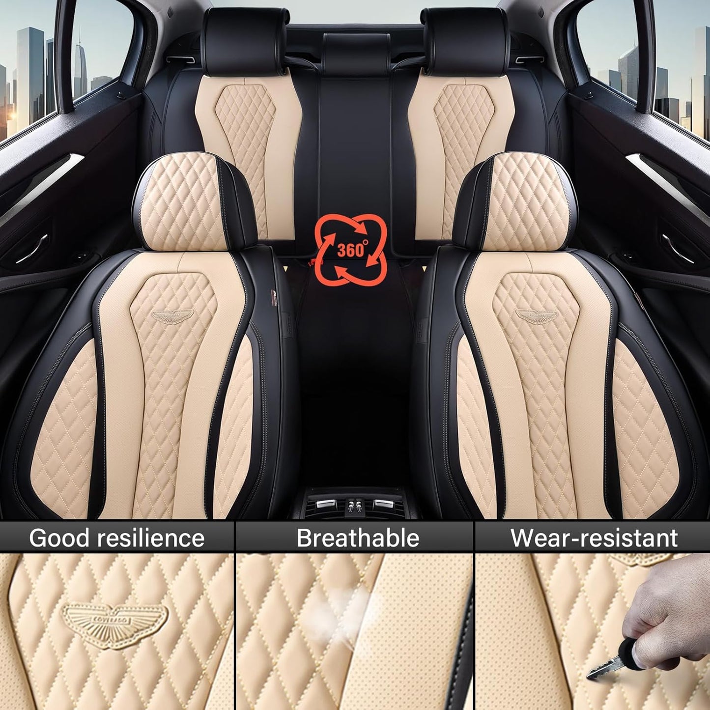 Black & Beige Seat Cover Premium