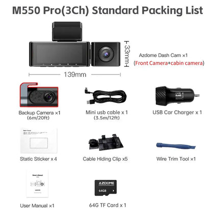 Dash Cam 4K+1080P + SD Card Memory