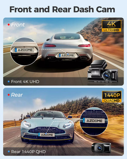 Dash Cam 4K+1080P + SD Card Memory
