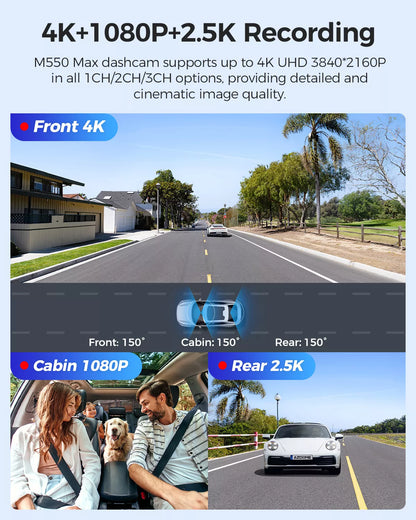 Dash Cam 4K+1080P + SD Card Memory