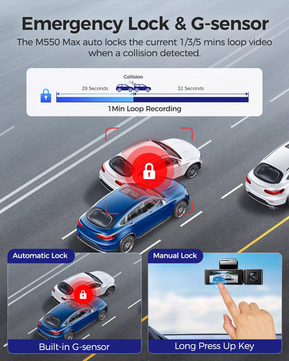 Dash Cam 4K+1080P + SD Card Memory